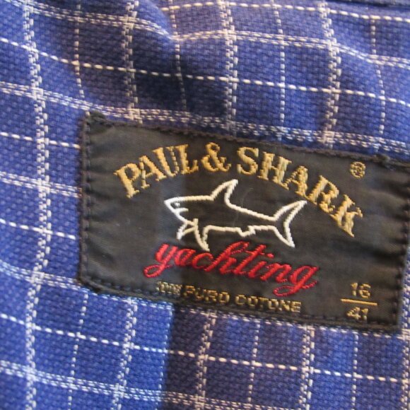 Paul & Shark Yachting Mens Shirt Blue Striped Made in Italy Sz 16/41 Large VG+ - Picture 9 of 12